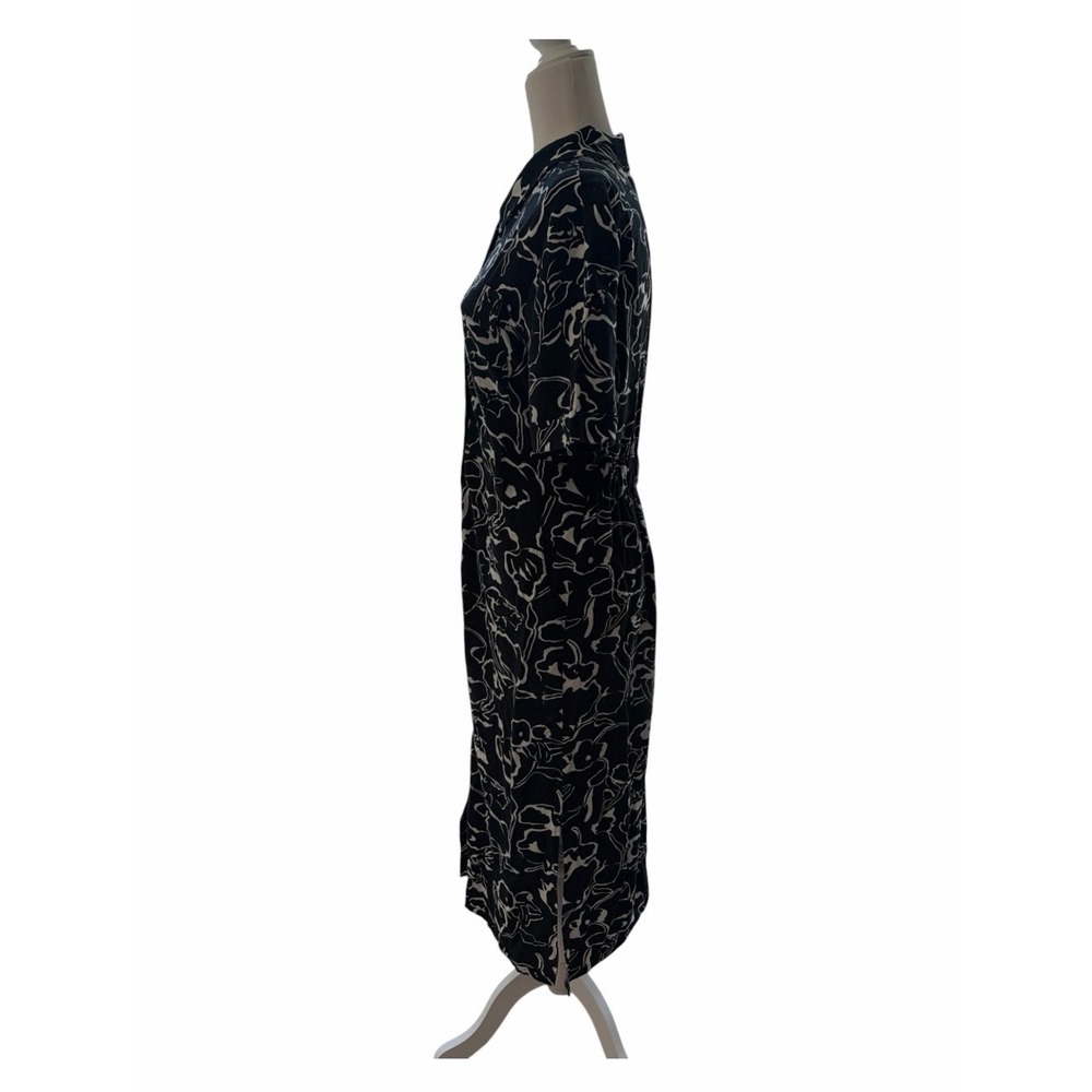 MELLODAY Black & White Floral Abstract Print Midi Shirt Rayon-Linen Blend Dress - Picture 6 of 11